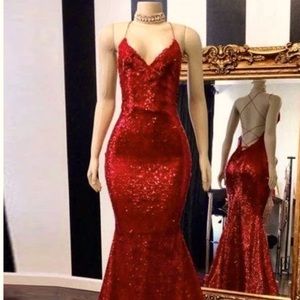 Red sequin sleeveless dress